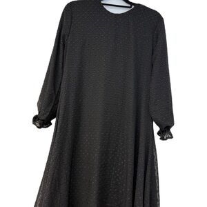 Belladonna Black A-Line Dress with Bishop Sleeves and Crew Neck